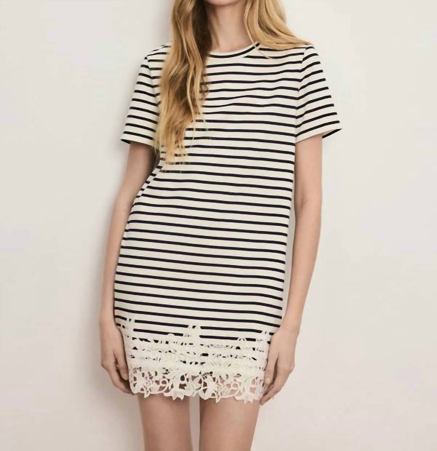 New Veronica Beard Rhue Striped Lace-Hem Mini Dress In Dove White Navy Stripe